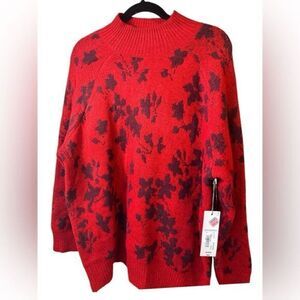 NWT Liz Claiborne Women’s Red/Black Floral Mock Turtleneck Sweater - Size XXL